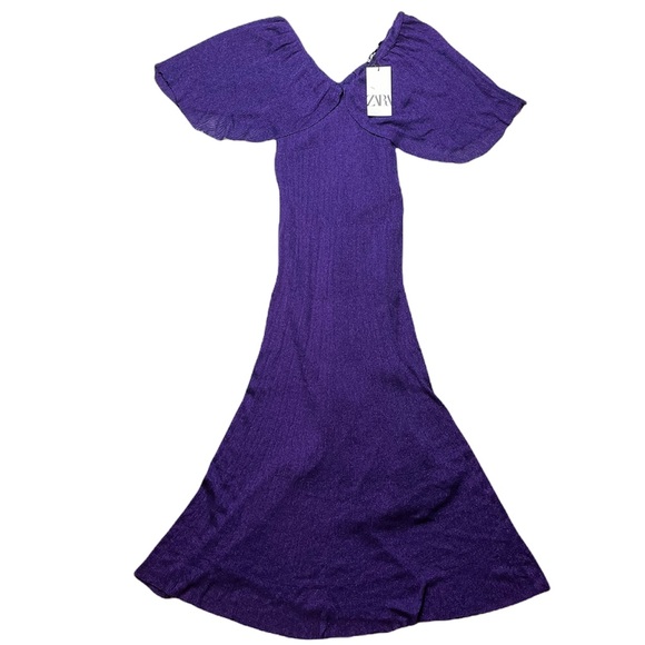 Zara | Purple Flutter Sleeve Long Maxi Dress S - Picture 2 of 14